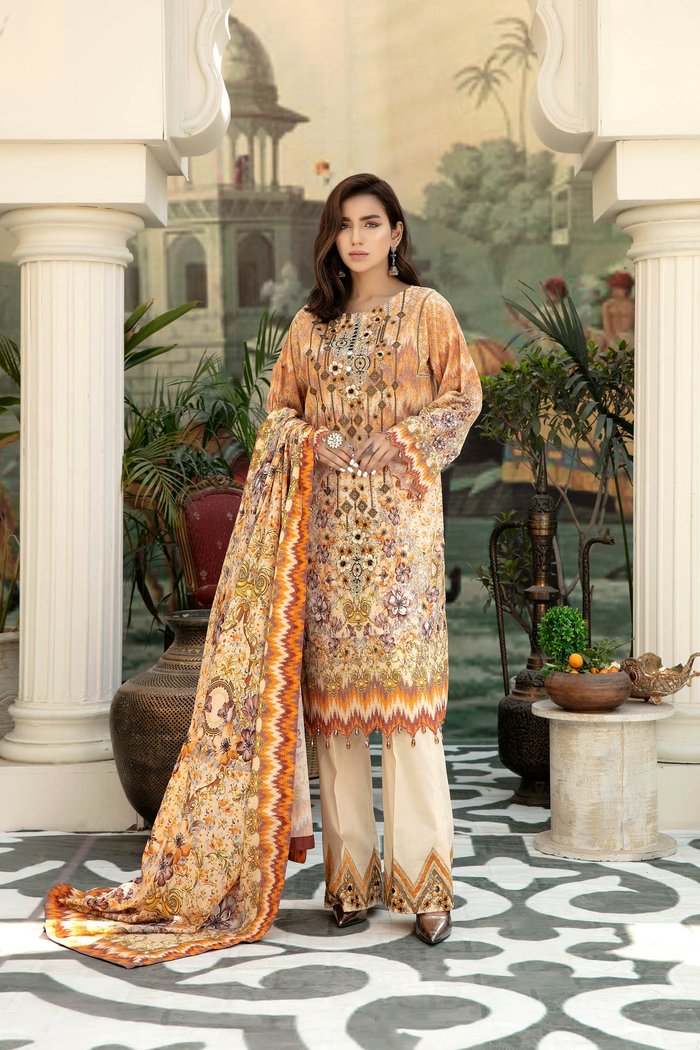 Glory Peach - Digital Printed & Embroidered Lawn 3PC